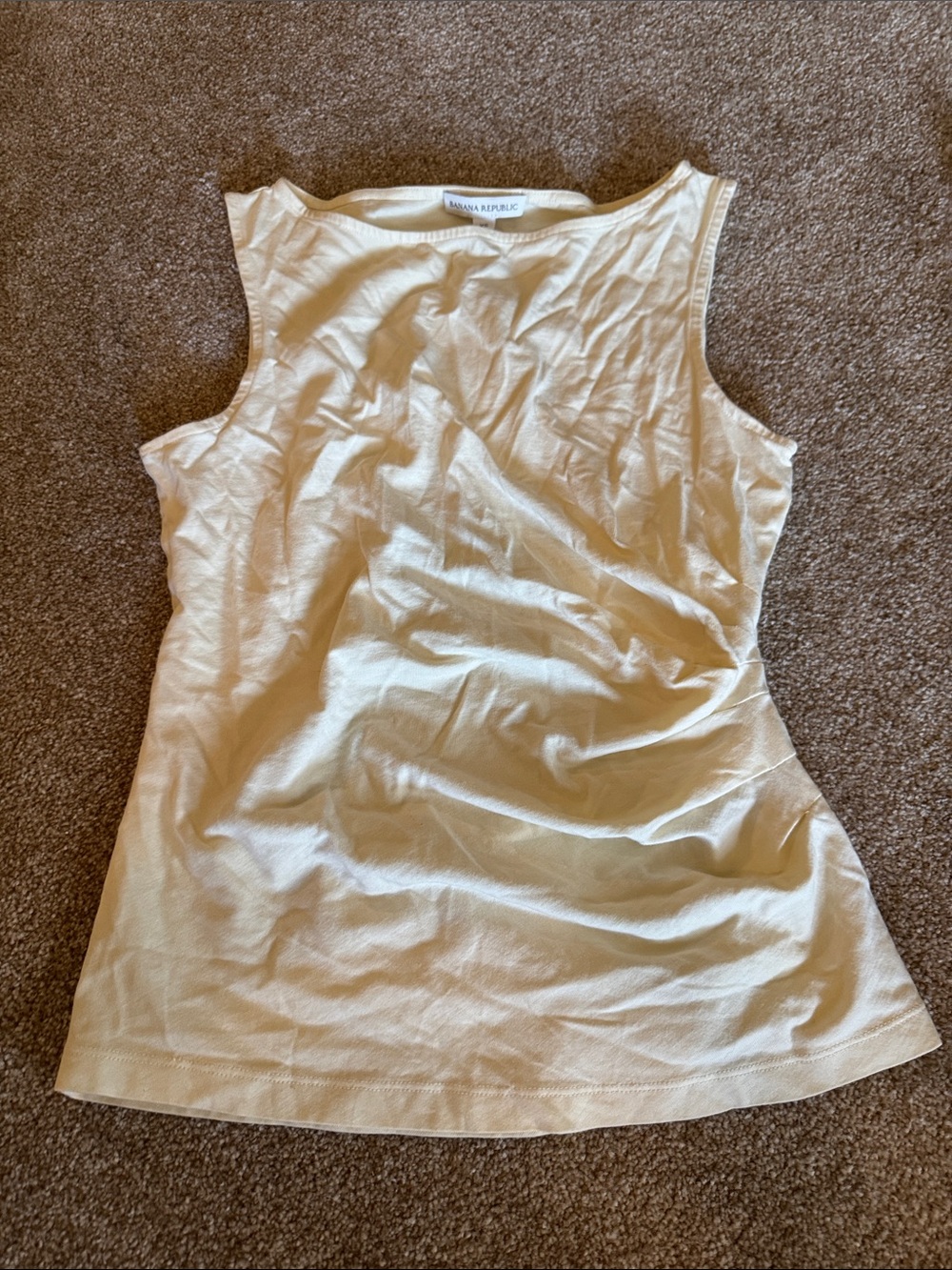 Banana Republic Cotton Sleeveless Rushed Side Tank in Cream Size XS